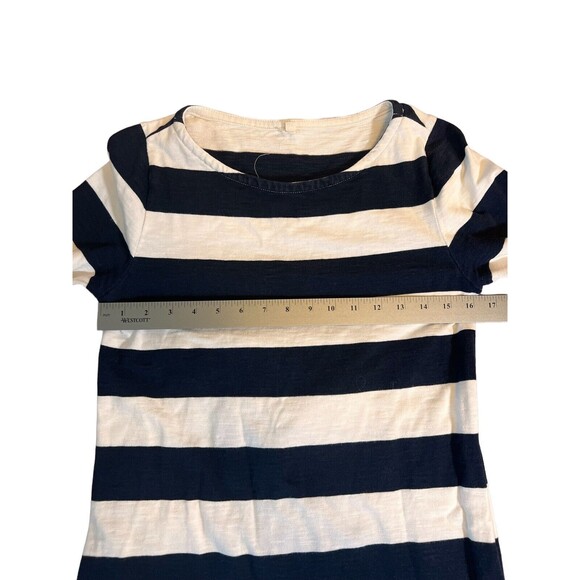 J.Crew Maritime Dress XS Navy Ivory Bold Rugby Stripe 3/4 Sleeve Zipper Shift - Picture 5 of 6